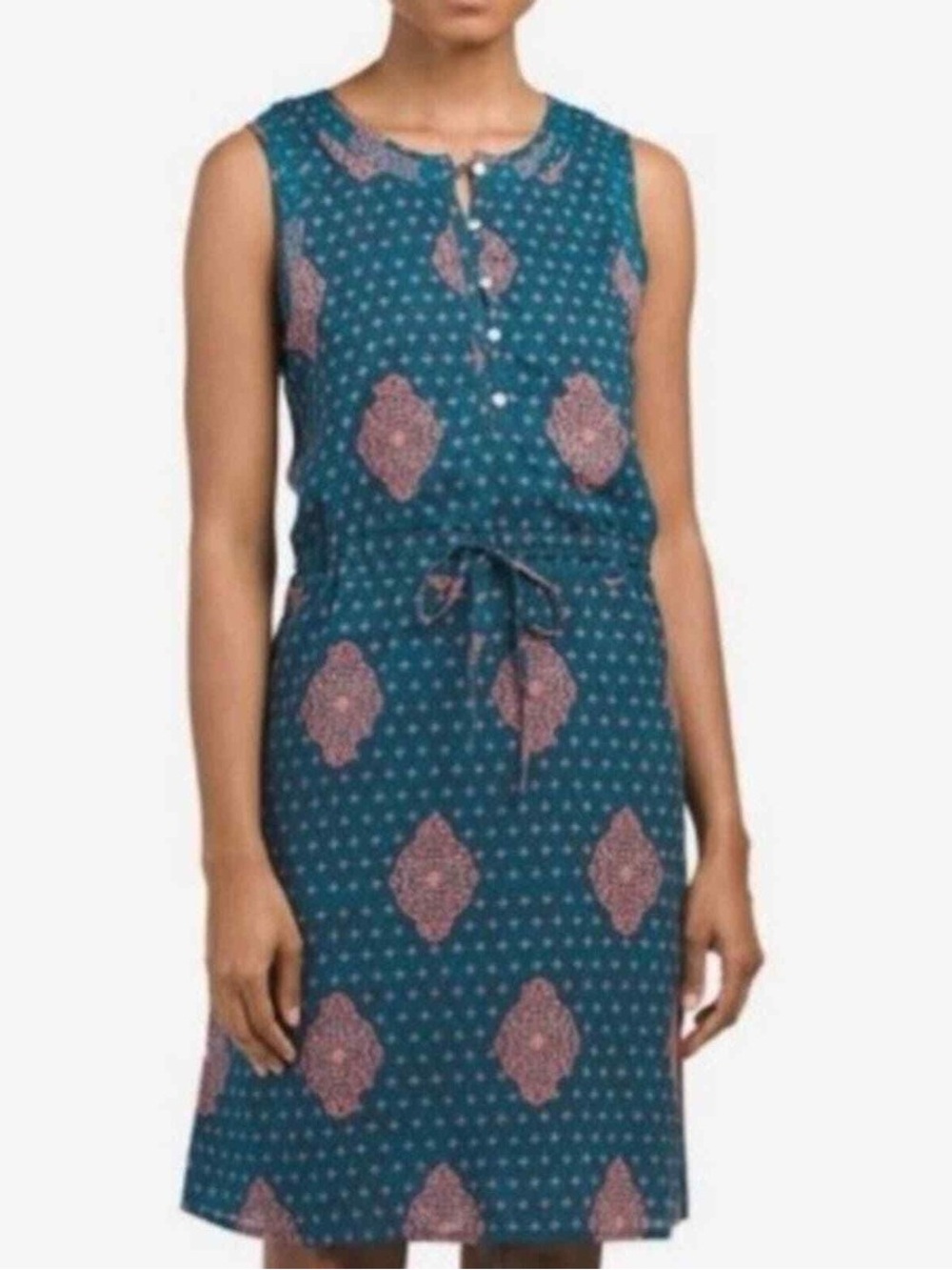 Lucky Brand Teal & Coral Medallion Boho Sleeveless Shift Dress - Size Small